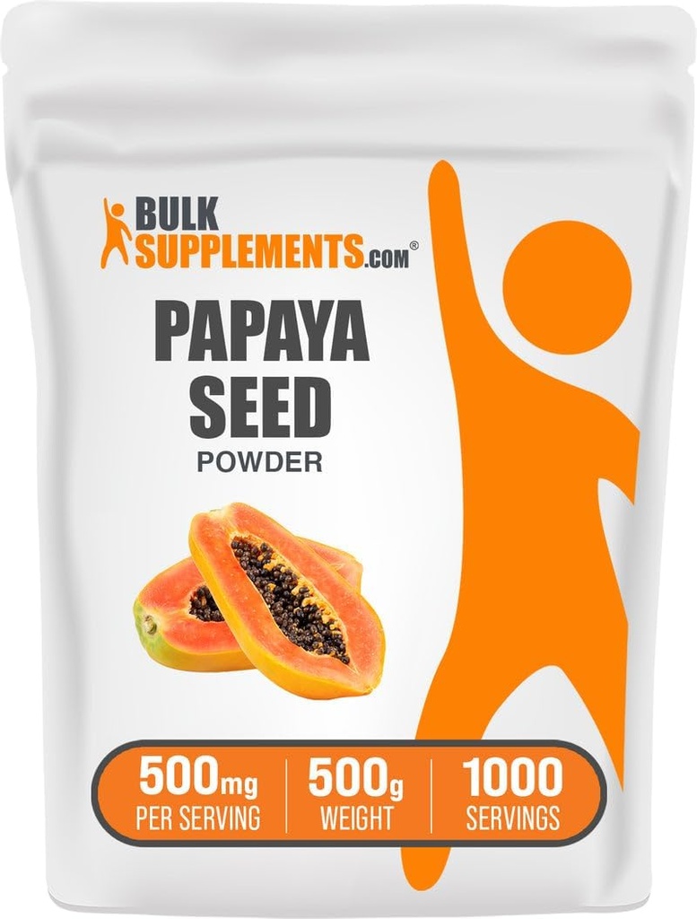 BulkSupplements.com Poudre de graines de papaye - Carica Papaya Seed, supplément nutritionnel, pour le soutien digestif et gorgé - sans gluten, 500mg par portion, 500g (1,1 lb) (paquet de 1)