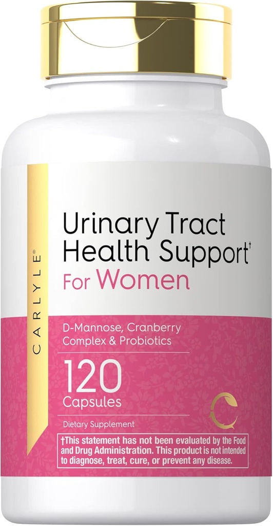 Carlyle Urinary Tract Health pour les femmes de 120 capsules de soulagement pour les femmes de D-Mannose, complexe de canneberges et probiotiques de non-OGM, sans gluten