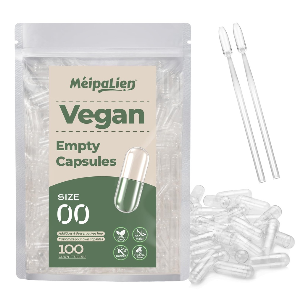 HPMC Empty Capsules Size 00-100 Clear Count Pill Capsules Empty - Plant-Based Cellulose | Vegetarian, Halal, Non-GMO | for DIY Supplement & Herbal Filling