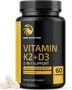 Vitamine D3 K2 5000 UI pour le système immunitaire, les os forts et le soutien des dents. Vit D3 125mcg, Vitamine K2 MK7 100mcg, Calcium 210mg & BioPerine.