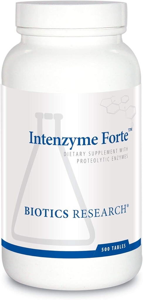 Recherche en biotique Intenzyme ForteMC Enzymes protéolytiques pancréatiques, Pancréatine, Bromelain, Papaine, Lipase, Amylase–Supplément soutient la digestion saine des protéines–Immune et fonction circulatoire 500 comprimés