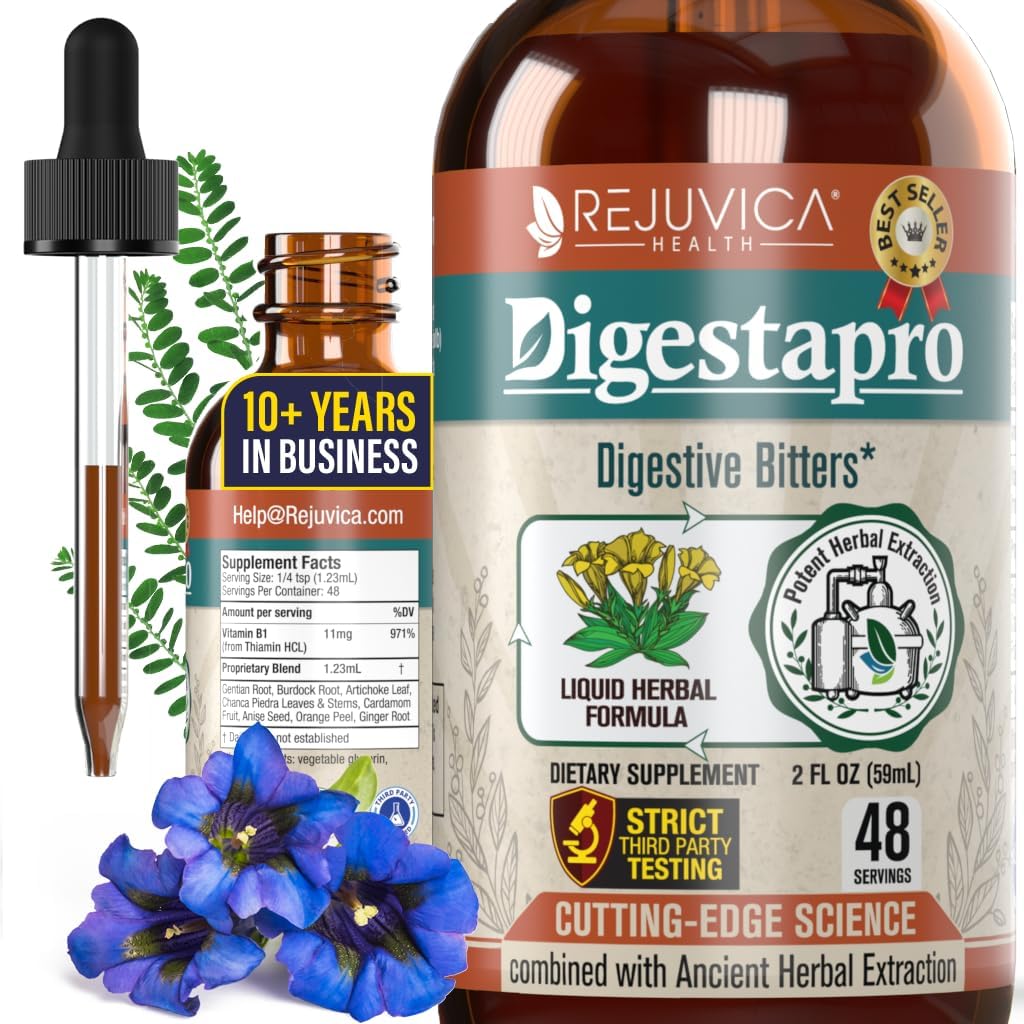 Rejuvica Health DigestaPro - Supplément digestionnel avancé - Livraison liquide pour une meilleure absorption - Gentian, Artichaut, Burdock, Chanca Piedra, Ginger & More!