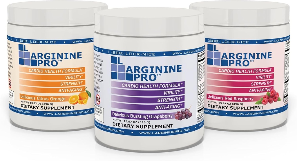 L-ARGININE PRO. 5 500 mg L-Arginine Plus L-Citrulline 1 100 mg Raspberry, orange et poudre de raisin Supplément de mélange pour une production accrue d'oxyde nitrique