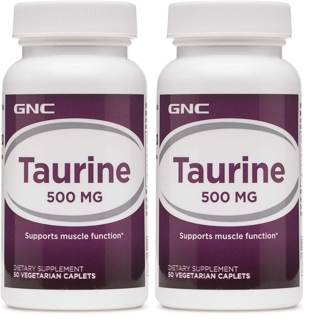 GNC Taurine 500mg, 50 Caplets, Supports Muscle Function (Pack of 2)