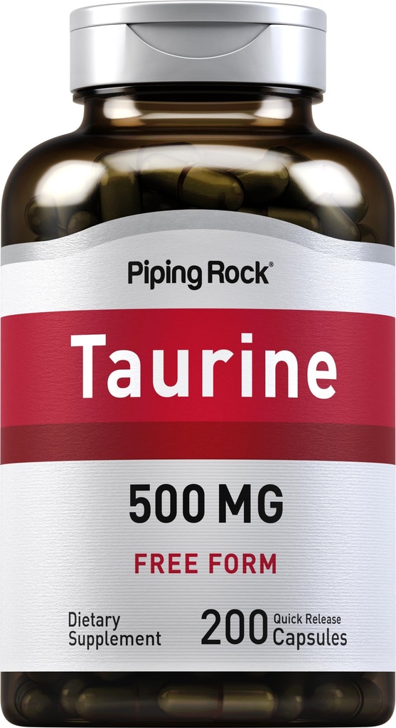 Piping Rock Taurine Supplement 500mg | 200 Capsules | Free Form Amino Acid | Non-GMO, Gluten Free