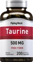 Piping Rock Taurine Supplement 500mg | 200 Capsules | Free Form Amino Acid | Non-GMO, Gluten Free