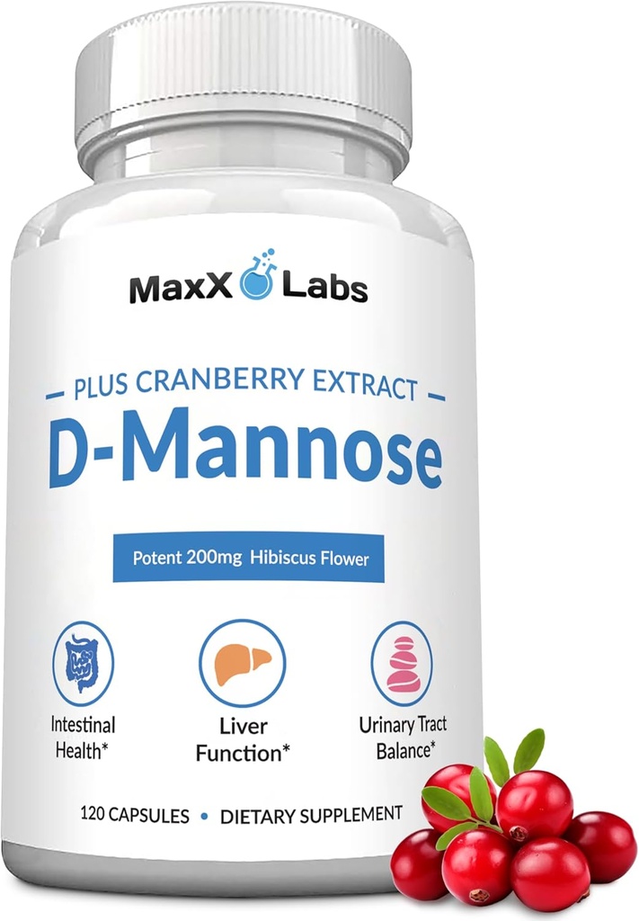 D Capsules de mannose - A action rapide 1400 MG Extra Strength DMannose Capsule pour la santé de Bladder avec Potent Cranberry Extract & Hibiscus Fleur soutient UTI Relief Supplément - 120 Ct