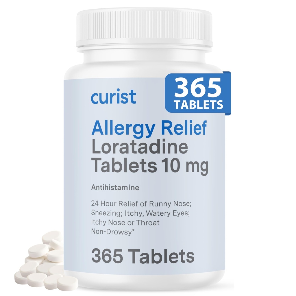 Curiste Loratadine 10mg 365 Compte - Toute la journée non la somnolence Allergie Médecine - 24 heures Antihistamine comprimés pour le nez runny, yeux démangeaisons, et éternuements - Allergie intérieure et extérieure Médecine pour adultes