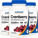 Nutricost Cranberry Extract 25,000mg (120 Servings) 3 Bottles with Vitamin C & E