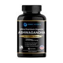 Capsules bio Ashwagandha 2250 mg, supplément Ashwagandha avec la poudre d'huile MCT et extrait de poivre noir, extrait de racine Ashwagandha de haute puissance pour le soulagement du stress, l'énergie et le soutien de l'humeur, 90 capsules