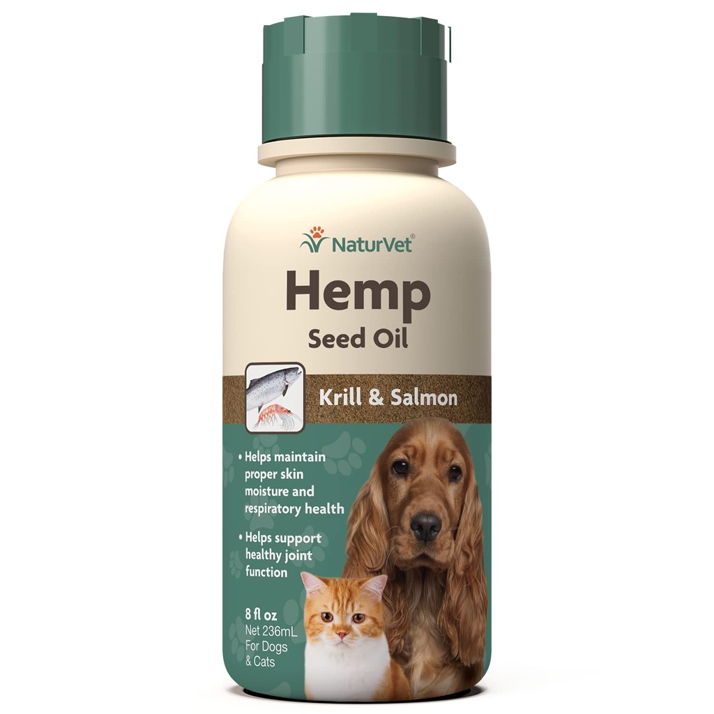 NaturVet Hemp Seed Oil Krill and Salmon, 8 oz. Liquid, Made in The USA