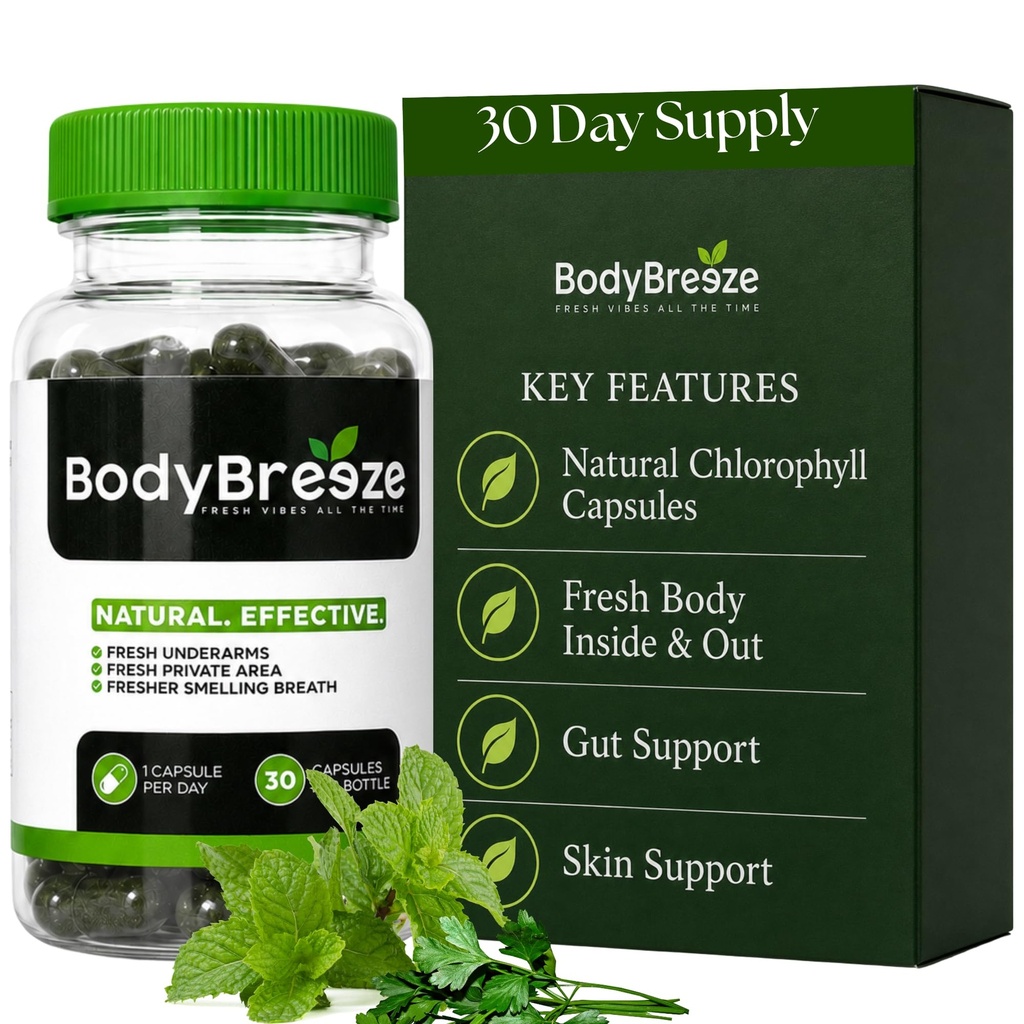 Supplément Déodorant Interne de Chlorophyll 30 Capsules pour le contrôle de l'odeur du corps, la santé de Gut et la respiration fraîche.