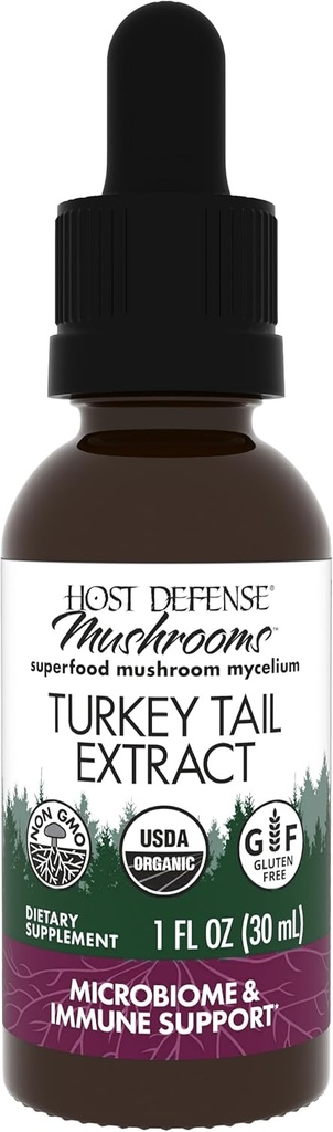 Host Defense Turkey Tail Extract - Supplément de soutien à la santé digestive et immunitaire - Supplément de champignons pour le soutien au microbiome gastro-intestinal et au microbiome Gut - 1 fl oz (30 portions)*