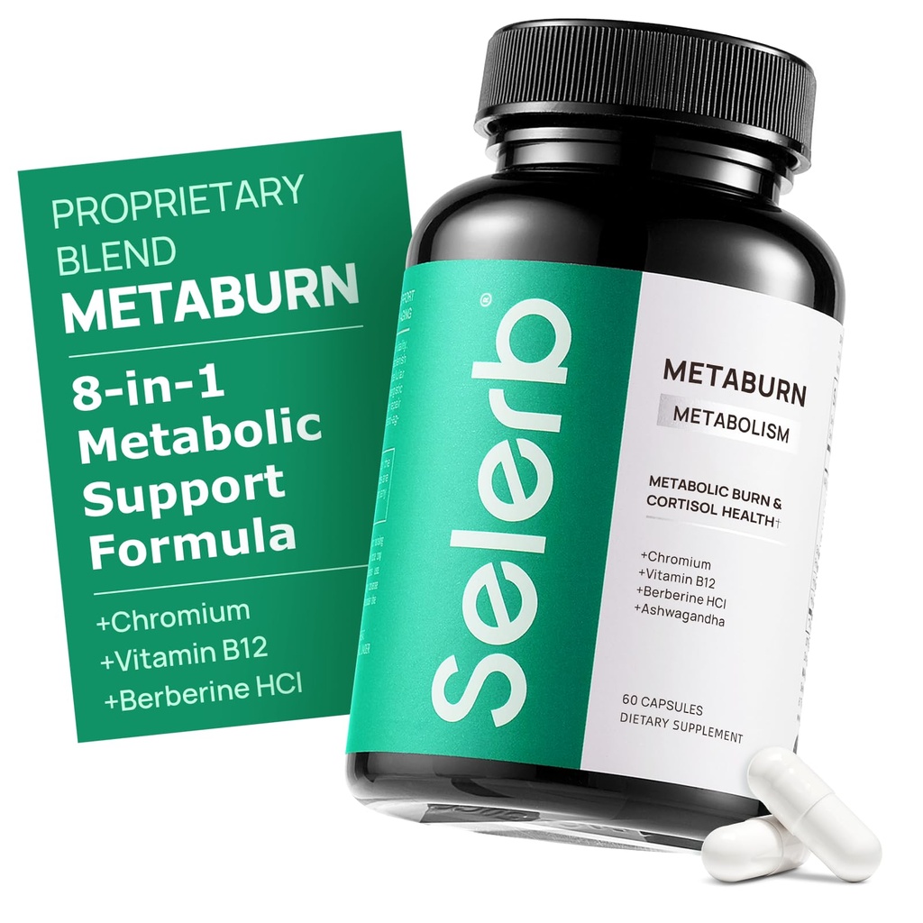Selerb Metaburn pilules de perte de poids pour les femmes et les hommes - Suppresseur d'appétit et brûleur de graisse, Métabolisme Soutien Supplément perte de poids avec Berberine, Chrome, Thé vert et B12-60 Capsules