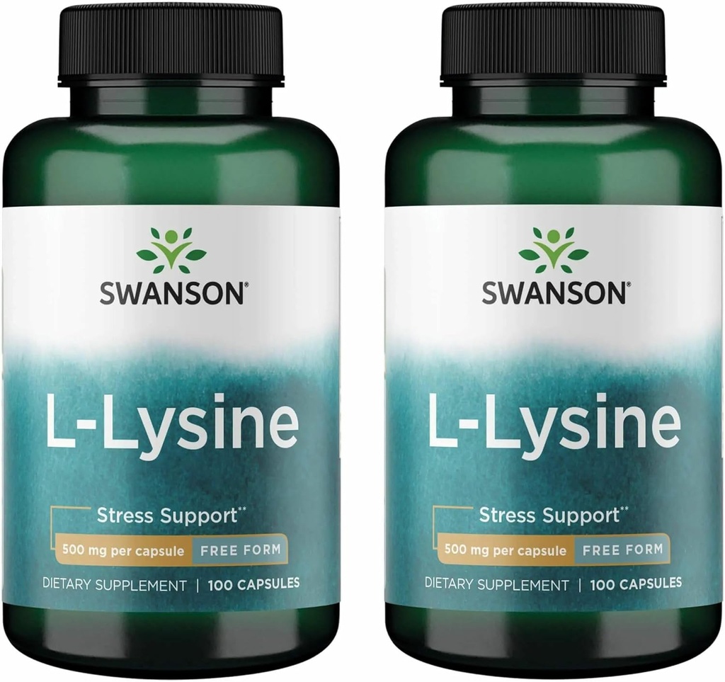 Swanson Forme libre L-Lysine - Supplément naturel Promouvoir le stress et la santé du système nerveux - Peut favoriser la relaxation 500 Milligrammes 100 Capsules (2 Pack)