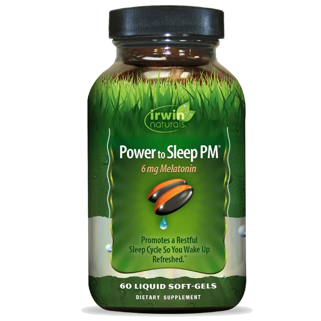 Irwin Naturals Power to Sleep PM - 6mg Melatonine, GABA, Ashwagandha, Valerian Root & L-Theanine Suppléments pour les hommes et les femmes - Soutiens Cycle de sommeil repos et relaxation - 60 liquides Soft-Gels