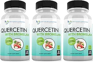 Quercetin 800mg w/Bromelain 165mg Par portion- 120 Capsules de légumes-Approvisionnement complet de 60 jours, supplément de vitamine, bioflavonoïdes, sans gluten, sans OGM (paquet de 3)
