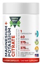 Citrate de magnésium + Potassium 60 Capsules Vegan Premium(Citrate 375 mg) + (375 mg Potassium) Non OGM, sans gluten - Supplément à haute absorption Fabriqué aux États-Unis