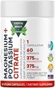 Citrate de magnésium + Potassium 60 Capsules Vegan Premium(Citrate 375 mg) + (375 mg Potassium) Non OGM, sans gluten - Supplément à haute absorption Fabriqué aux États-Unis