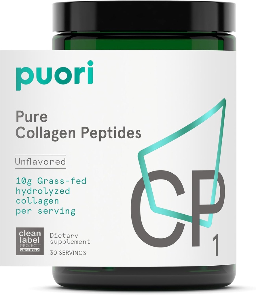 Puori Pure Collagen Peptides Powder, Unflavored - 10g of Grass-Fed Hydrolyzed Bovine Collagen Supports Skin Health, Hair & Nail Strength, Joint Pain & Mobility Support - 30 Servings