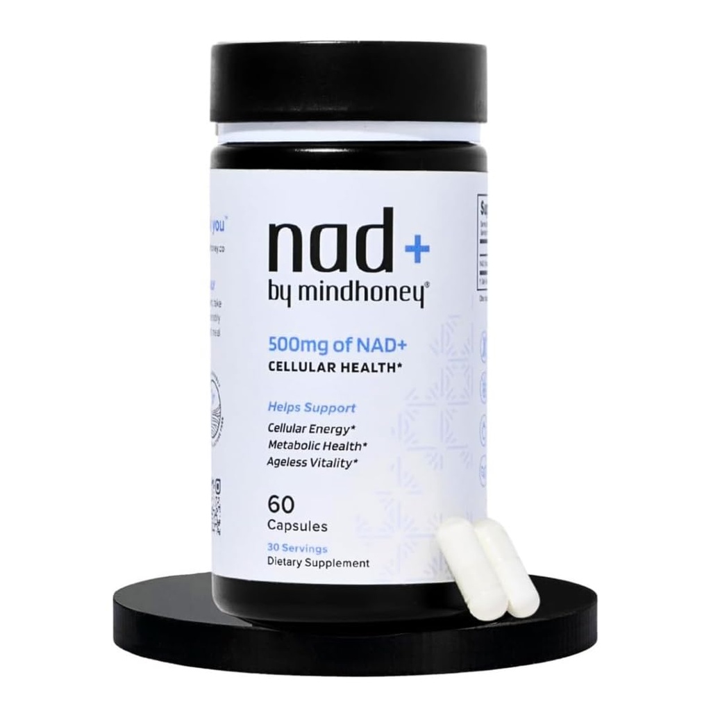 MINDHONEY (NAD+ Cerveau Supplément) 500mg NAD+ Formule Premium (NAD+ Premium Formula) Hygiène Anti-Age, Énergie Cellulaire, Cognition, Santé Métabolique, Coeur + Soutien musculaire (NAD+ Premium Formula)