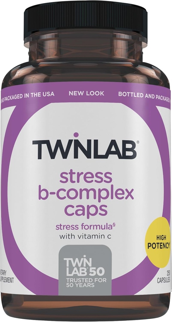 Twinlab Stress B-Complex Caps - Supplément de soutien énergétique avec des capsules de vitamine B12 et B6-250