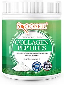 Poudre de peptide de collagène spoonful, Type I & III, Bovine herbeuse hydrolysée, non aromatisée, sans gluten d'OGM pour une peau d'ongle et un soutien articulaire sains [16 oz]