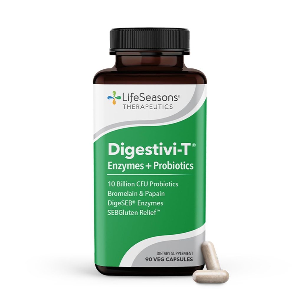 LifeSeasons Digestivi-T - Digestive Enzymes & 10 Billion CFU Probiotic Supplement - Supports Gut & Immune Health - Bloating & Digestion Relief for Women & Men - 90 Capsules