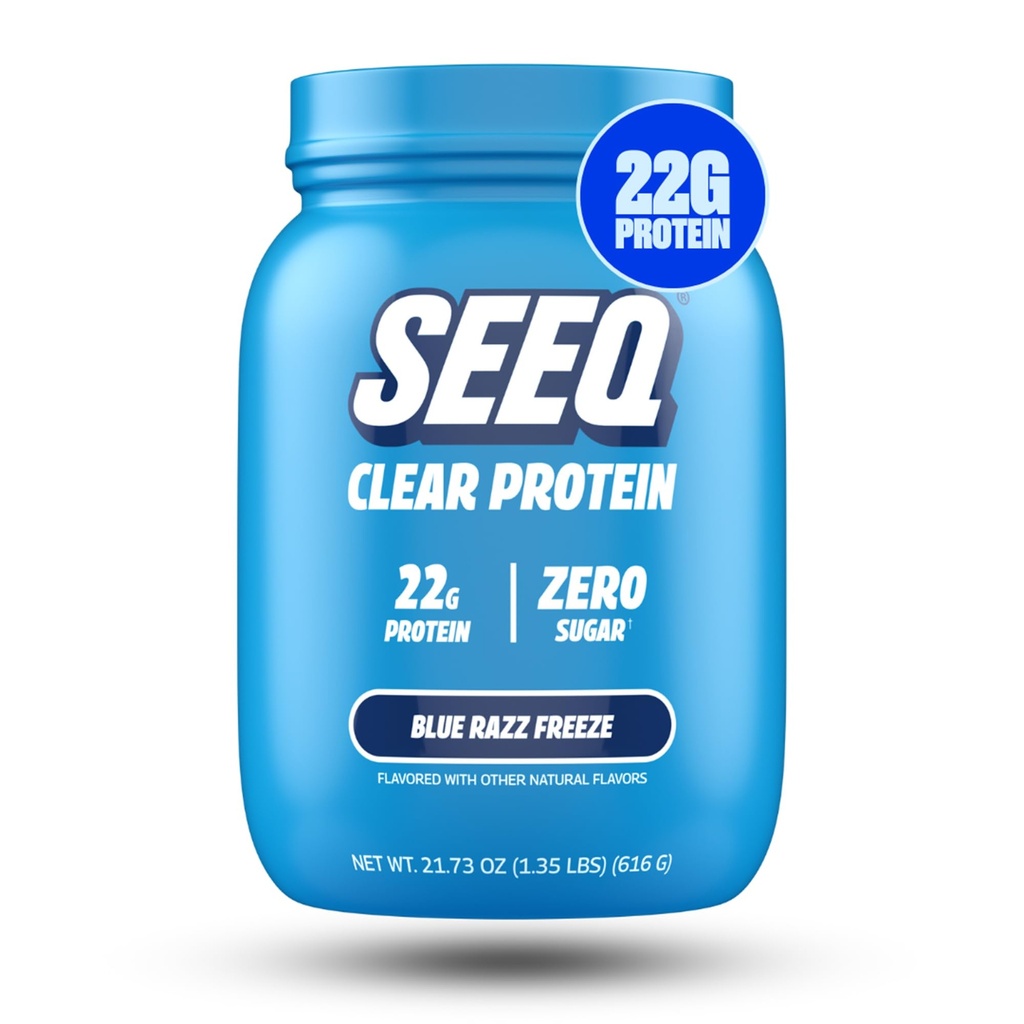 SEEQ Poudre de protéines claires - Gel de razz bleu - 22 portions - 22g Protéine de lactosérum clair - Zéro sucre - 0g Lactose - Allergène - Soutien GLP1 - Santé osseuse - Récupération après entraînement musculaire