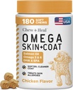 Huile de saumon pour chiens - 180 Soft Chew Omega Treats pour la peau et le manteau - Mélange d'huile de poisson d'acides gras essentiels, Omega 3 et 6, vitamines, antioxydants et minéraux - Fabriqué aux États-Unis