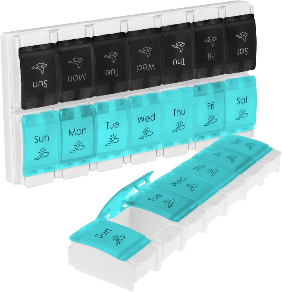 Vive Pill Organizer 2 fois par jour - hebdomadaire grand am Pm Pill Box 7 jour - jour et nuit Médicament distributeur pour la vitamine, suppléments, huile de poisson - cas de pilule de voyage Arthrite amical avec bouton poussoir