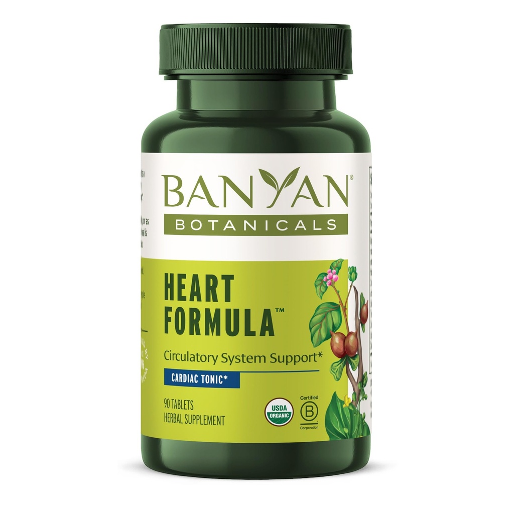 Banyan Botanicals Formule cardiaque – Supplément de santé cardiaque à base de plantes biologiques avec Berry Hawthorn et Guduchi – soutient la fonction correcte du cœur* – 90 comprimés – Vegan non-OGM source durable