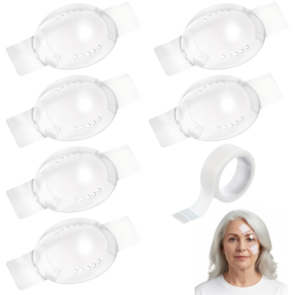 6Pcs Clear Eye Cover After Cataract Surgery Breathing Hole Self-Adhesive Eye with 1 Roll Tape Breathable Eyes Cover Elastic Band Transparent Eyes Patch for Adults Sleeping