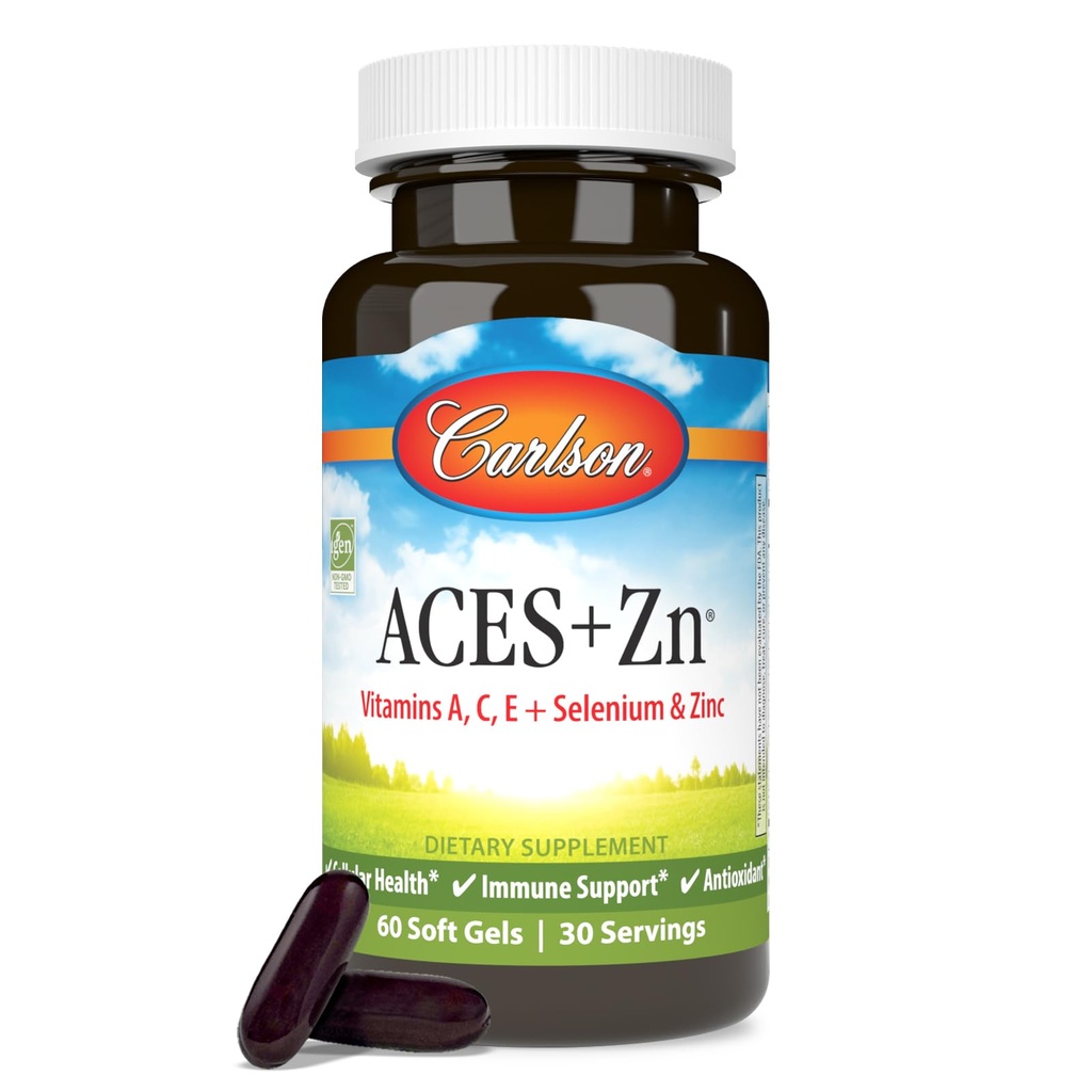 Carlson - ACES + Zn, Vitamins A, C, E + Selenium & Zinc, Cellular Health & Immune Support, Antioxidant, 60 Softgels