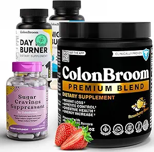 ColonBroom Premium Psyllium Poudre de musc(50 portions) + Suppléments pour brûleurs de jour et de nuit, pilules de gestion du poids(60 portions) + Suppresseur de la rage de sucre - Picolinate de chrome 200mcg(60 portions), 4 articles