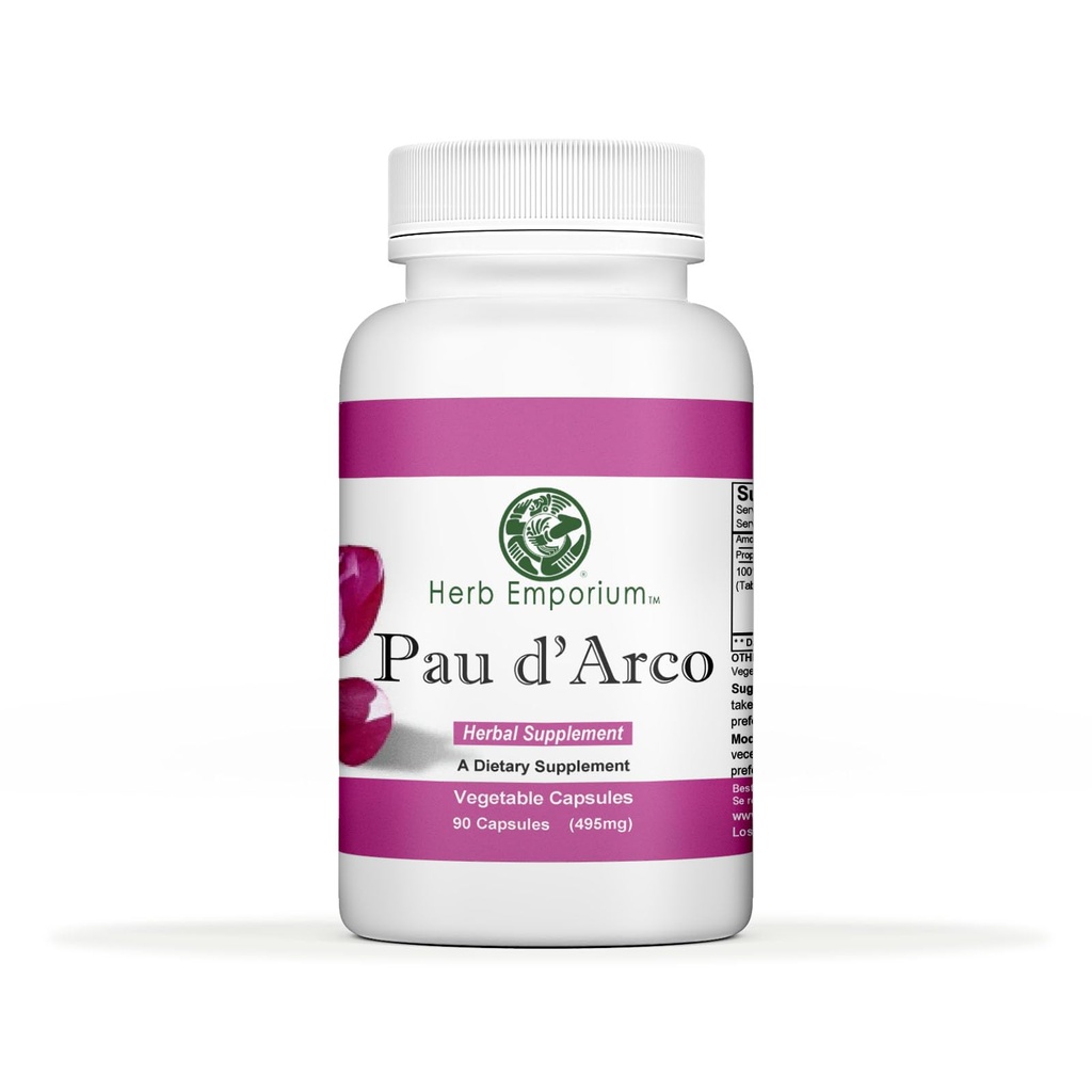 Herb Emporium PAU D'Arco Inner Bark (Tabebuia impettiginosa) 90 Capsules 495mg pour le soutien immunitaire et la digestion saine (paquet de 1)