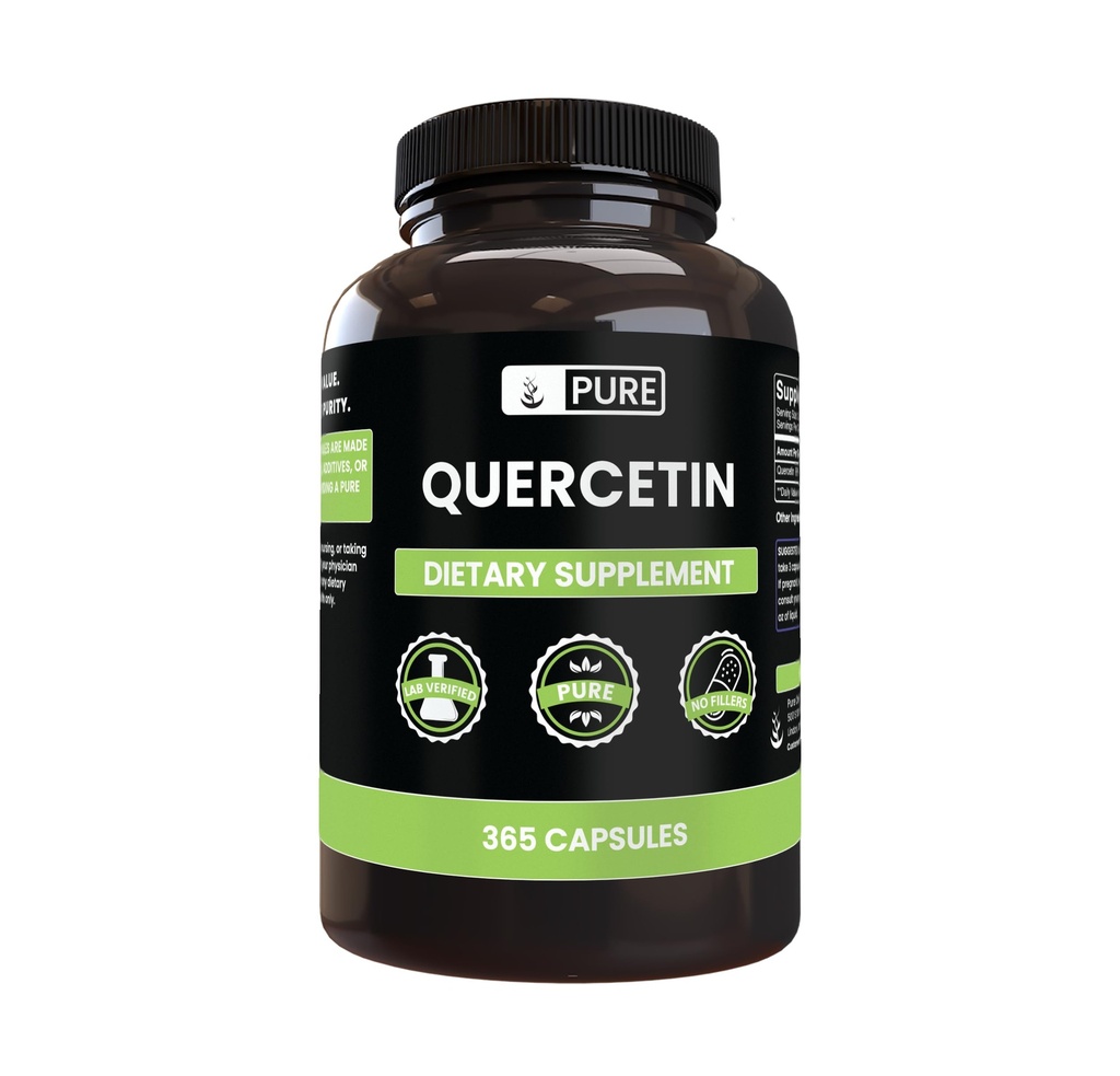 Ingrédients originaux purs Quercetin (365 gélules) Toujours pur, sans additifs ou remplisseurs, laboratoire vérifié