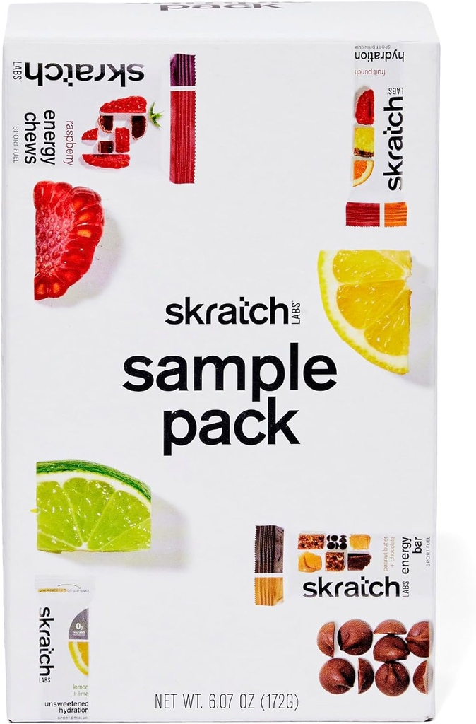 Skratch Labs Sample Pack - Hydration Drink Mix, Unsweetened Sport Drink Mix, Energy Chews, Energy Bar - Sports Nutrition Trial Variety Pack - for Running, Cycling, Hiking and Endurance Activities