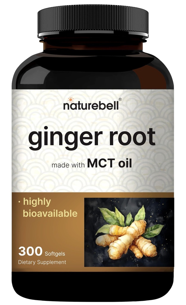 NatureBell Extrait de racine de gingembre avec huile MCT – 300 softgels Supplément de gingembre pour usage quotidien