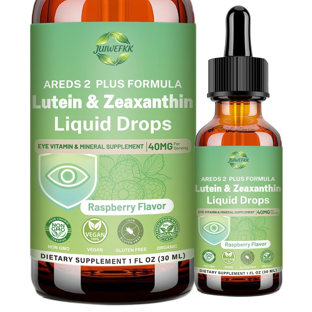 Lutéine et Zeaxanthin Supplément gouttes liquides 40mg AREDS 2 Plus Vitamine oculaire et supplément minéral avec vitamine C E cuivre zinc pour Blue Light Protection Eye Health Support Non-OGM, sans gluten