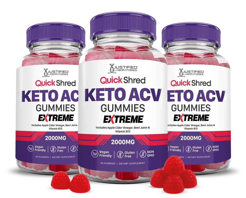 Laboratoires justifiés Quick Shred Keto ACV Gummies Extreme Advanced Formula 2000MG Gummes de vinaigre de cidre de pomme avec jus de betterave grenade poudre et B12 végétalien, non-OGM 180 Gummys