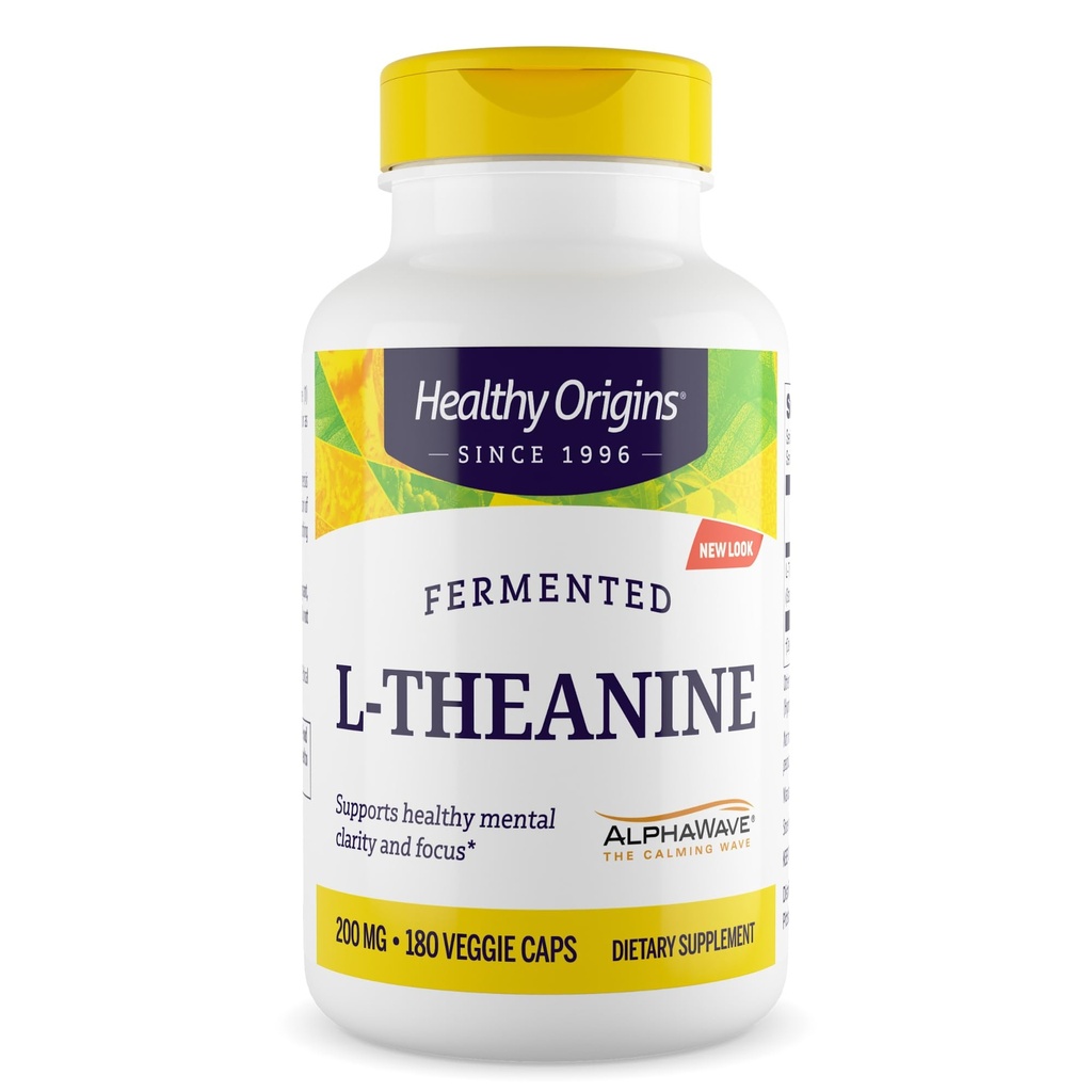 Healthy Origins L-Theanine 200 mg (AlphaWave, Supports Relaxation Without Drowsiness, Brain Support, Non-GMO, Gluten Free), 180 Veggie Caps