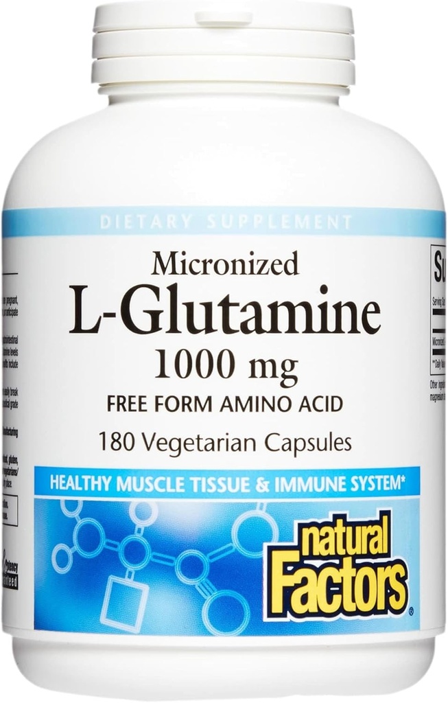 Facteurs naturels, Micronized L-Glutamine 1000 mg, soutient les muscles et la fonction immunitaire, 180 capsules