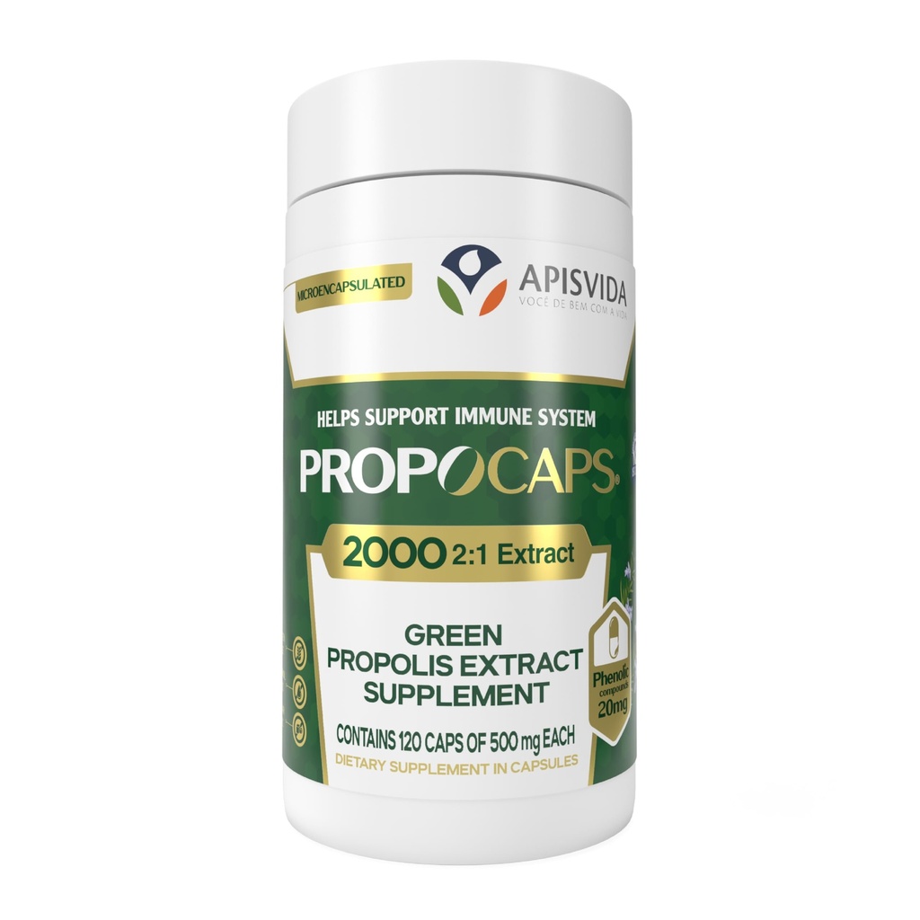 Green Propolis Extract Capsules - PropoCaps 2000 Microencapsulated - Immune Support Supplement - 20mg Phenolic Compounds per Capsule - Rich in Flavonoids - Gluten Free - 120 Capsules