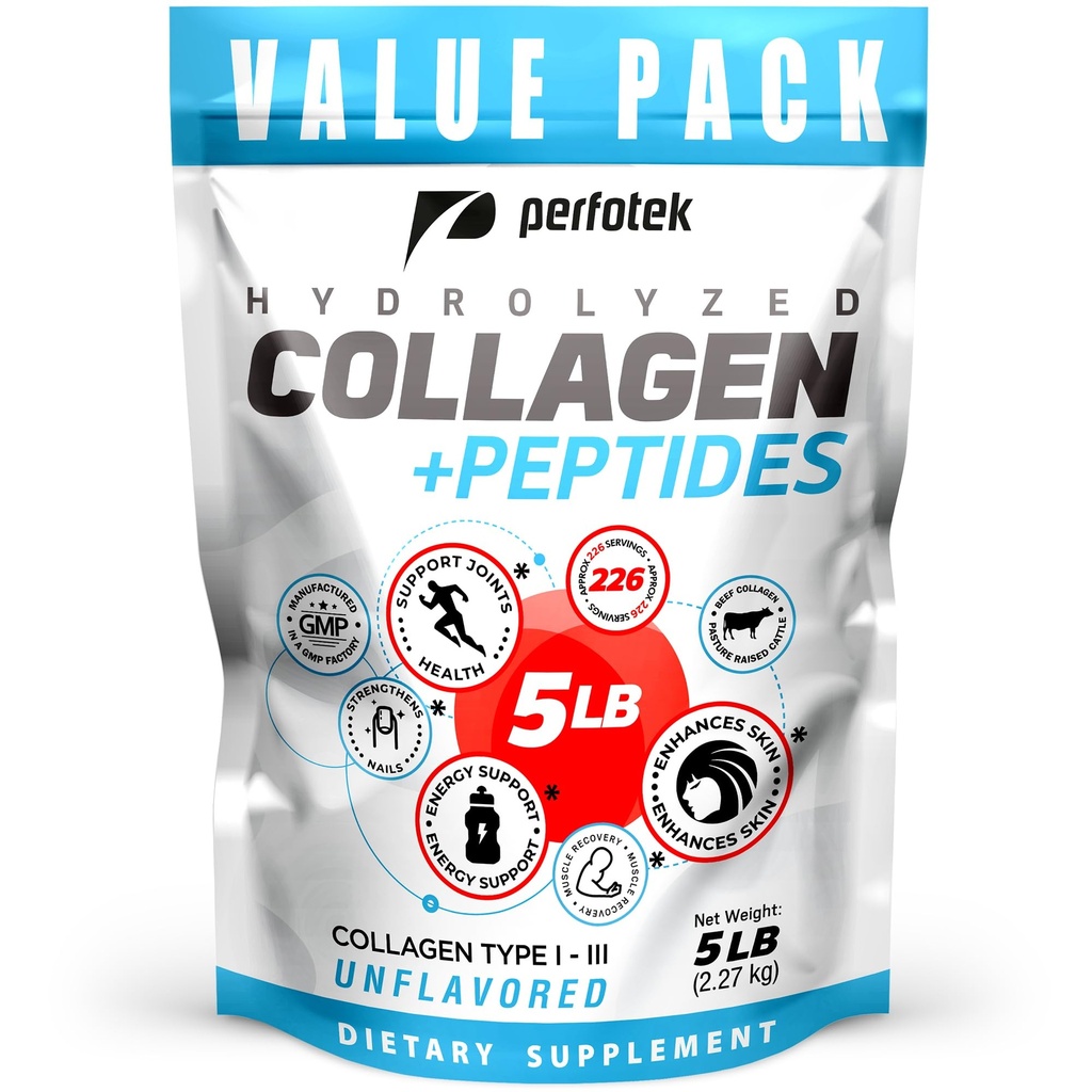 Collagen Powder for Women Men (5Lb) Types I & III Unflavored Easy to Mix Hydrolyzed Protein Peptides Non-GMO Grass-Fed Gluten-Free Kosher Pareve Healthy Hair Skin Joints and Nails