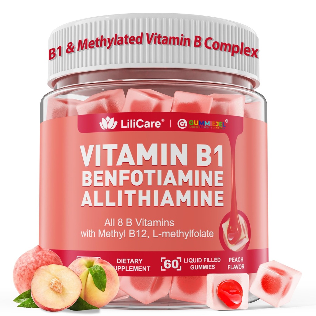 Gommies complexes de vitamine B1 et de vitamine B méthylée - Toutes les vitamines B, Benfotiamine, Thiamine et Inositol, multivitamines méthylées B1 B2 B6 multivitamines, L-méthylfolate, Méthyl B12 pour l'énergie de cognition Nerve, 60 Cts