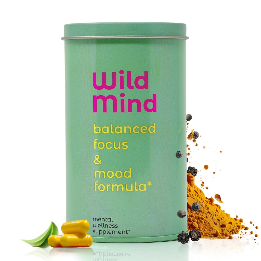 Wild Mind Mental Clarity Balanced Focus & Mood Support Supplement for Mental Wellness– 4-Ingredient Nootropic Brain Support for Calm & Energy – Vegan, 90 Capsules, 30-Day Supply