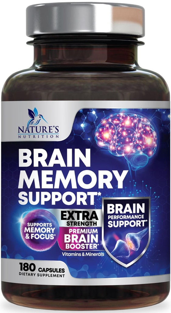 Pilules de supplément mémoire cérébrale - Nootropiques de force 3X pour la concentration, la clarté et le soutien focal - Vitamines cognitives pour la santé cérébrale avec Bacopa, Phosphatidylsérine et DMAE, Booster cérébral - 180 capsules