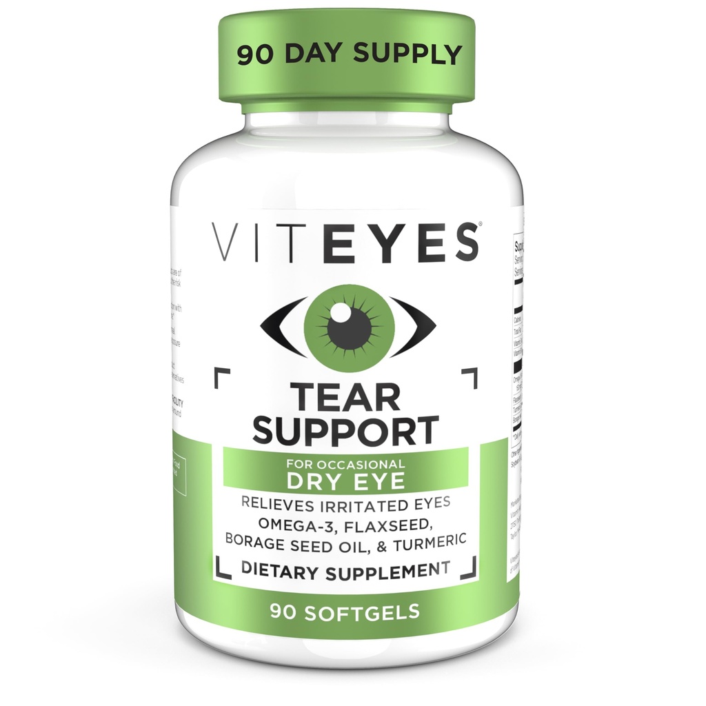 Viteyes Support oeil apaisant, Supplément œil sec occasionnel, Pas de gouttes oculaires, Relief de rougeur, Vitamine oculaire, Support allergène pour yeux démangeaisons, Omega-3 Huile de poisson, 90 Softgels