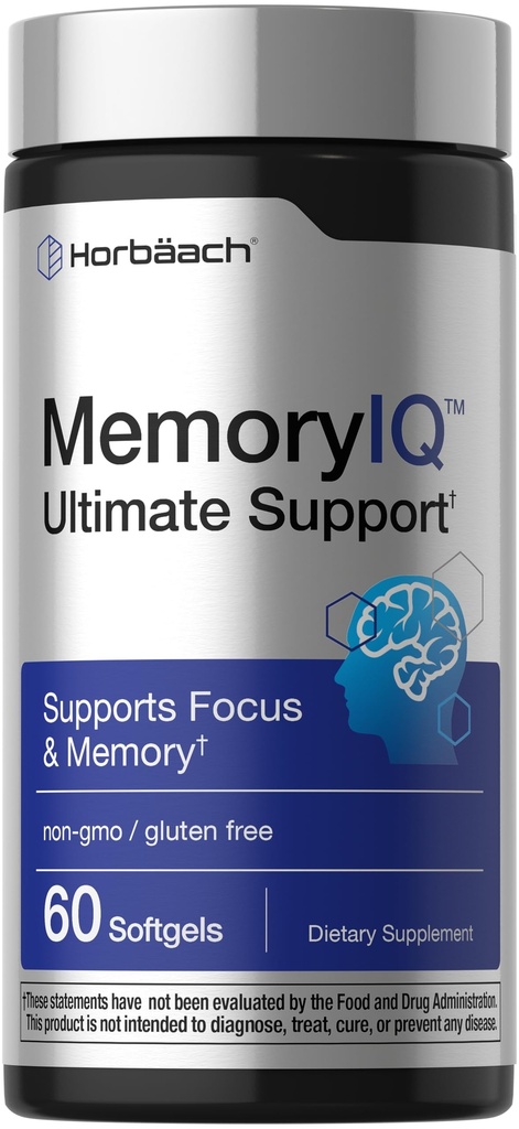 Horbäach Memory IQ Cerveau Support Supplément de 60 Softgels Focus 7 Memory Ultimate Support de non-OGM, formule sans gluten